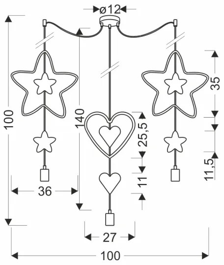 Lustră pentru copii pe cablu TRIO 3xE27/20W/230V albastru/roz/galben