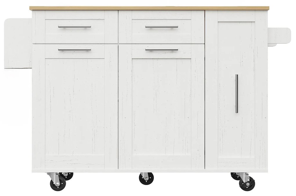 Insulă de bucătărie cu blat rabatabil, Alb | Aosom Romania