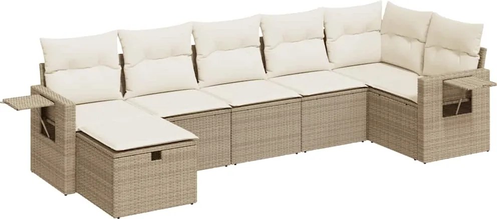 vidaXL Set canapele de grădină, 7 piese, cu perne, bej, poliratan