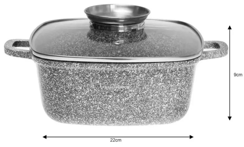 Tava de copt/gatit tip roaster Klausberg KB 7529, 3.7 L, Capac din sticla, Finisaj marmura, Inductie, Gri