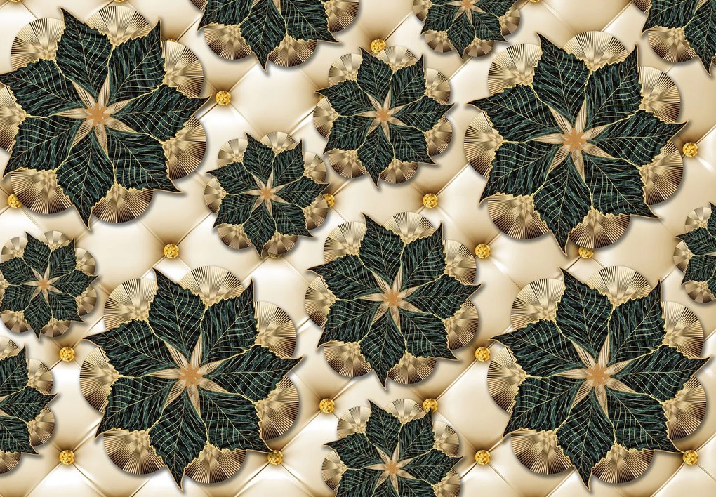 Fototapet - Turcoaz,flori aurii (147x102 cm)