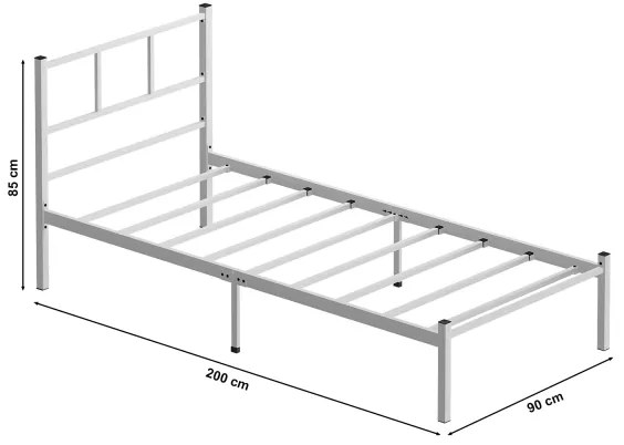 Pat metalic pentru o persoană ROVAN 90x200 cm, alb, sarcină maximă 120 kg