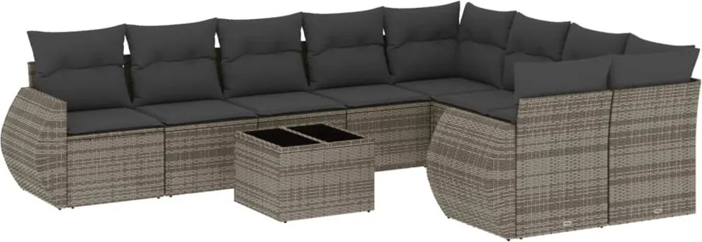vidaXL Set mobilier de grădină cu perne, 10 piese, gri, poliratan