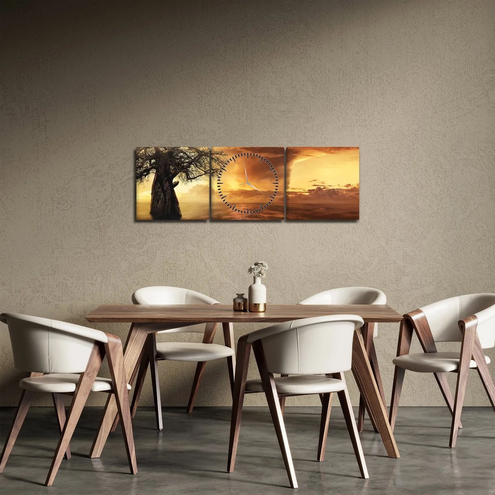 Tablou cu norii portocalii (cu ceas) (90x30 cm)
