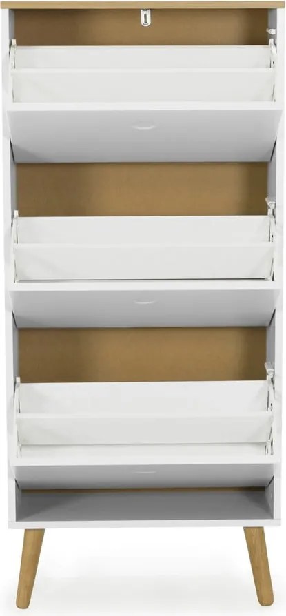 Pantofar cu detalii în decor de stejar și 3 compartimente Tenzo Dot, alb