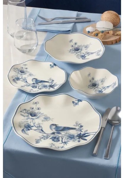 Set de veselă 24 piese din porțelan, alb/albastru