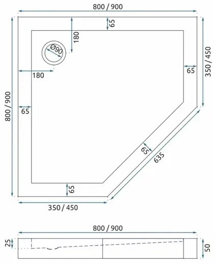 Cadita dus pentagonala Rea Diamond 80x80 alb