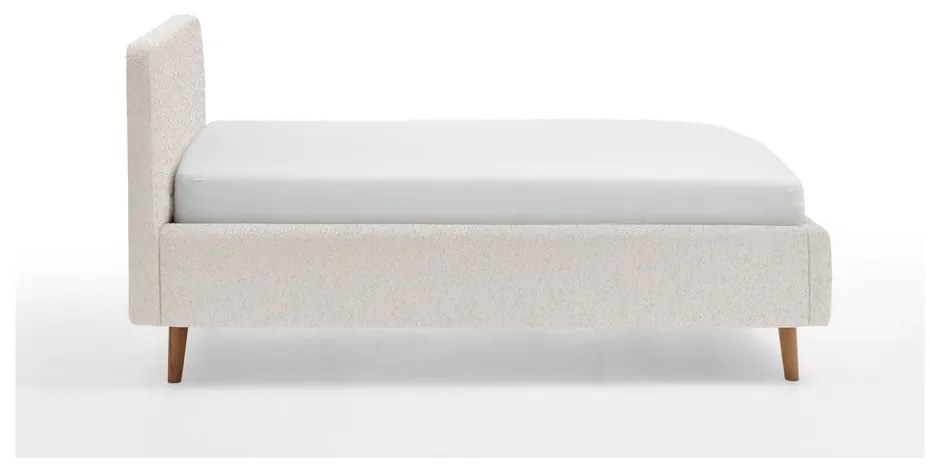 Pat matrimonial alb tapițat cu spațiu de depozitare cu somieră 140x200 cm Mattis – Meise Möbel