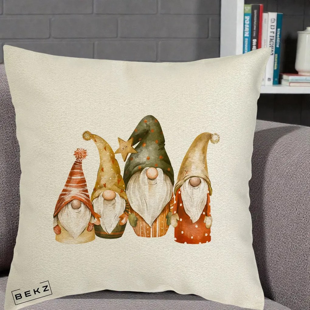 Perna decorativa de Craciun: Gnomi de Craciun Patru, 40x40 cm cu Umplutura, Ecru, BEKZ