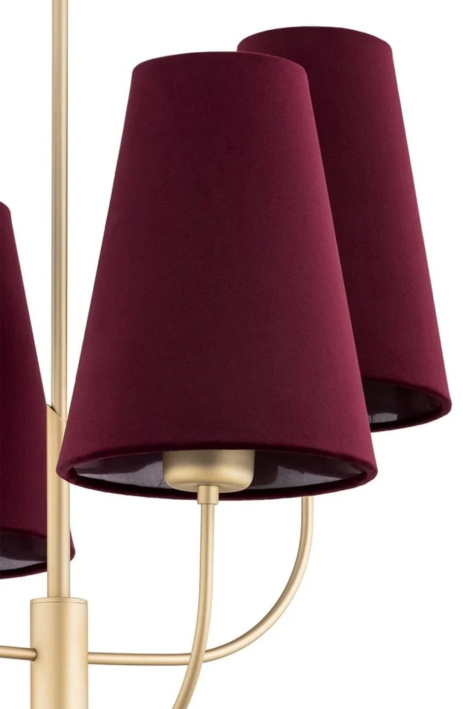 Lustra cu 4 brate design modern Safiano visiniu, auriu