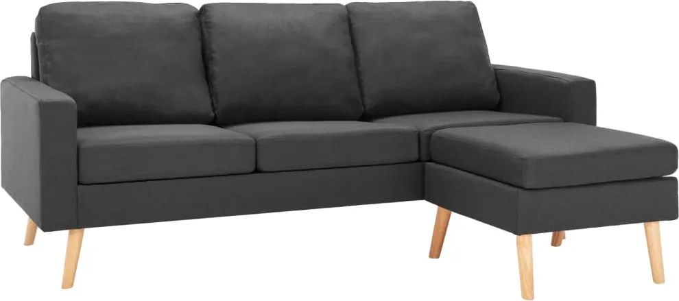 vidaXL Canapea cu 3 locuri și taburet, gri închis, material textil
