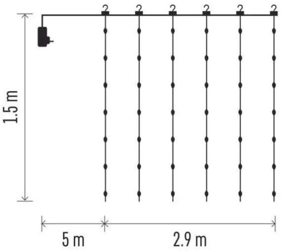 Ghirlandă LED pentru exterior, 300 LED, 8 funcții, 5,9 m, IP44, alb cald