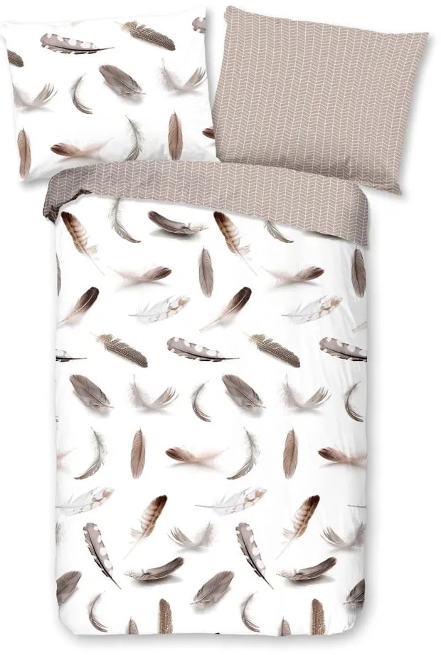 Lenjerie de pat alb/bej din flanelă 140x200 cm – Good Morning