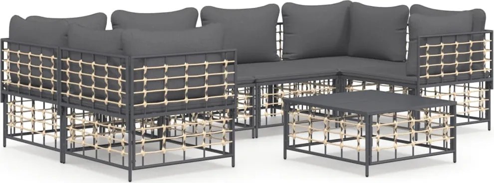 vidaXL Set mobilier de grădină cu perne, 7 piese, antracit, poliratan