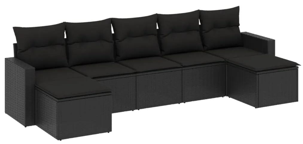 3251672 vidaXL Set canapele de grădină cu perne, 7 piese, negru, poliratan