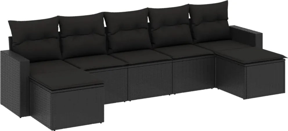 vidaXL Set canapele de grădină cu perne, 7 piese, negru, poliratan