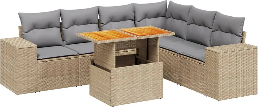 vidaXL Set canapele de grădină, 7 piese, cu perne, bej, poliratan