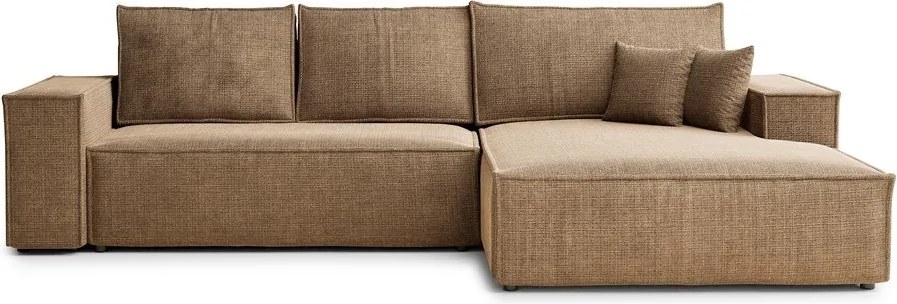 Colțar maro deschis extensibil/cu spațiu de depozitare cu tapițerie din chenille (cu colț pe partea dreaptă/cu șezlong) Maze – Maison de Rêve