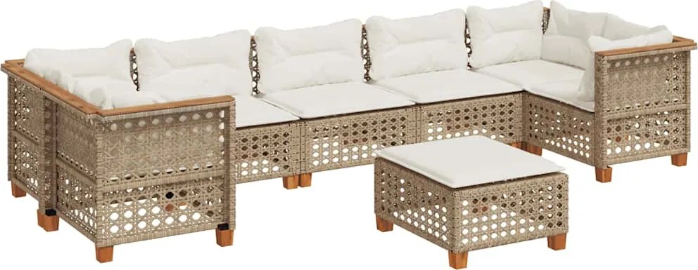 vidaXL Set canapele de grădină, 8 piese, cu perne, bej, poliratan