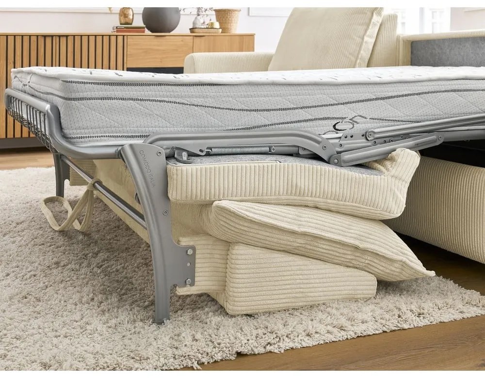 Colțar crem extensibil cu tapițerie din catifea reiată (cu colț variabil) Augustin – Bobochic Paris