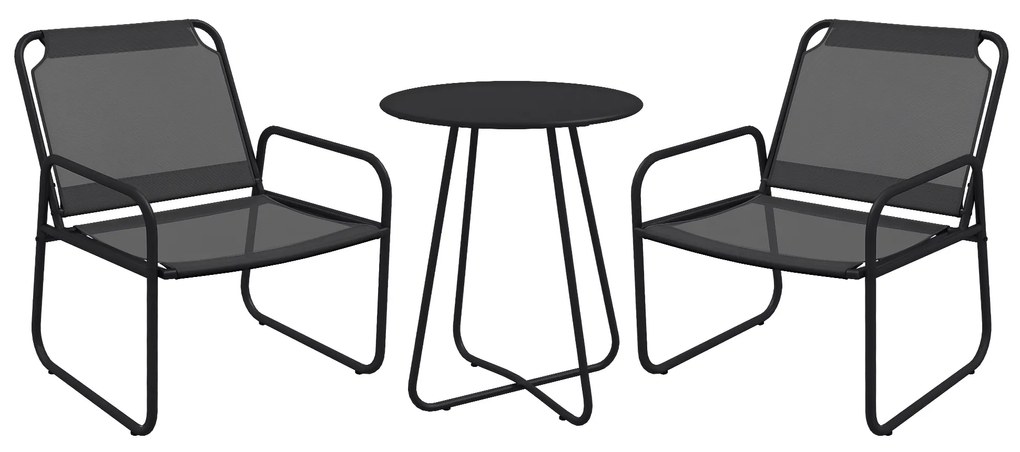 Outsunny Set de gradina 3 piese, salon de gradina, 2 scaune 1 masa rotunda, otel si tesatura mesh, gri | Aosom Romania