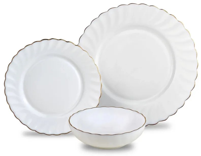 Veselă Kinghoff KH 1921, 18 bucăți, Pentru 6 persoane, Sticlă opală, Alb / Elastic