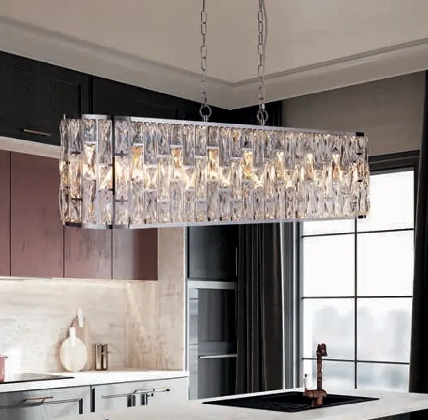 Lustra metal cromat, sticla transparenta Bijou 8Lt