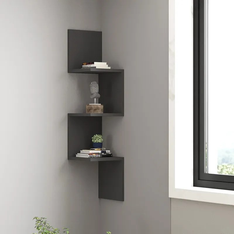 Etajera de colt de perete Insterra din melamina, antracit, 25x25x105.5 cm