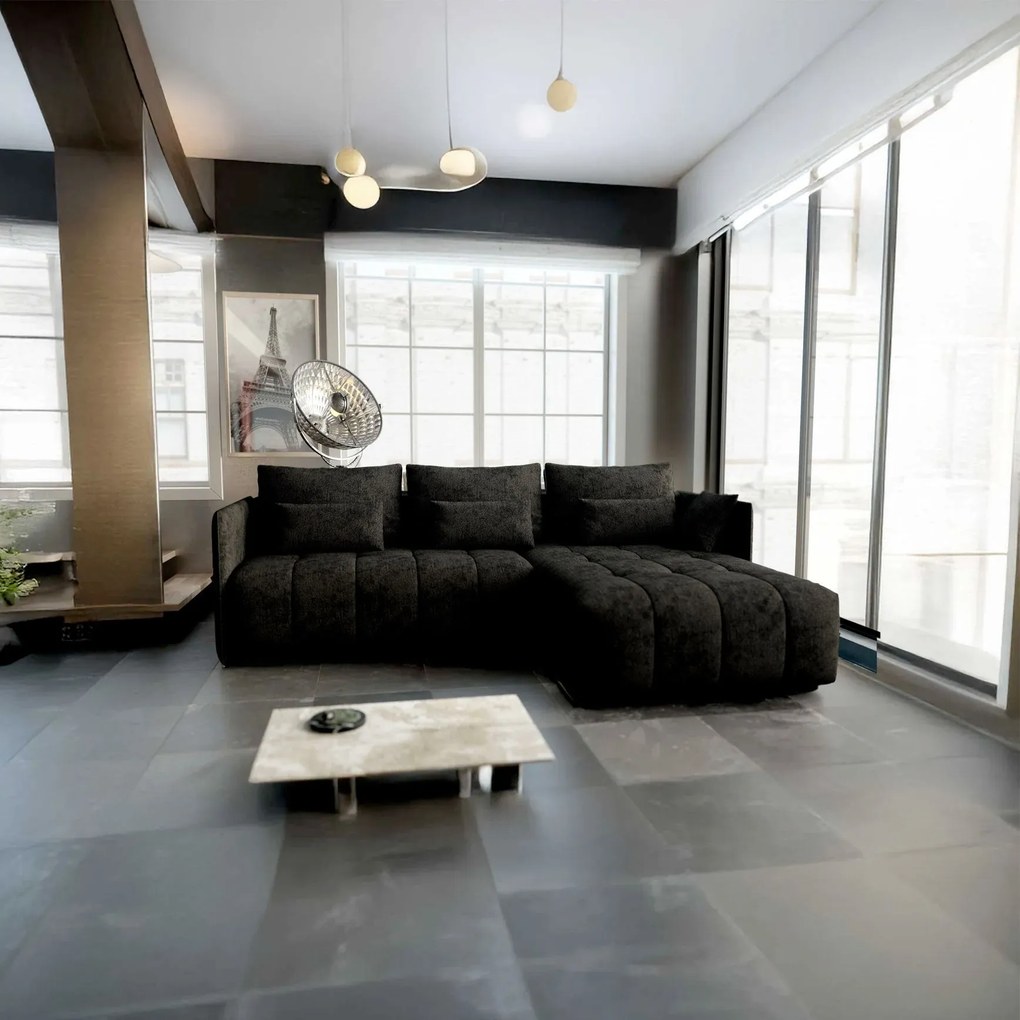 Colțar extensibil dumonde cu ladă de depozitare si sezut confortabil din spuma high-density, Malta Enjoy Black II 235x185 cm