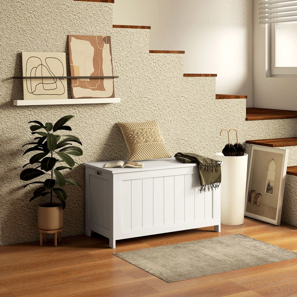 HOMCOM Cutie de depozitare, Cutie de depozitare pentru jucării, MDF, 2 mânere, 81 x 40 x 46 cm, Alb | Aosom Romania