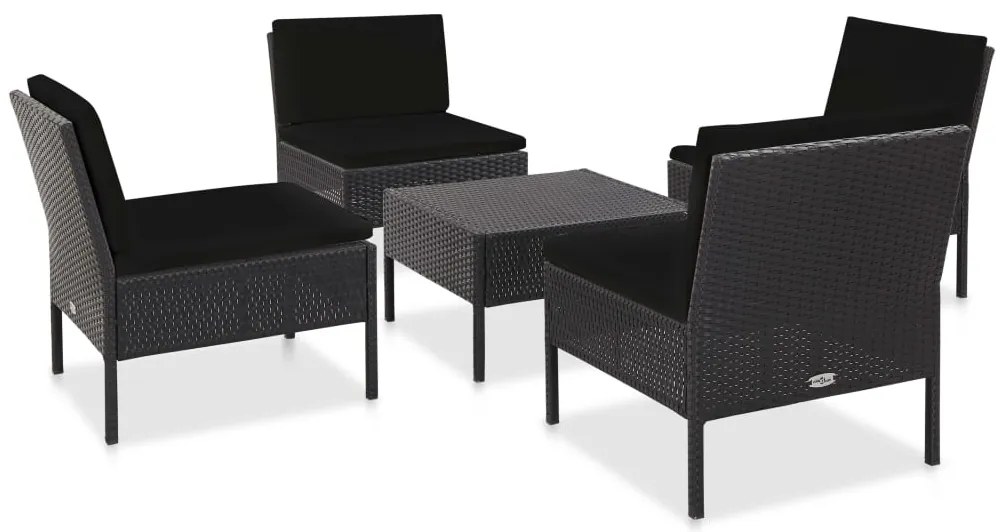 vidaXL Set mobilier de grădină cu perne, 5 piese, negru, poliratan