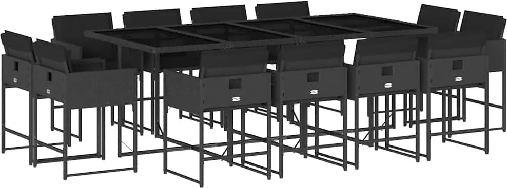 vidaXL Set mobilier de grădină cu perne, 13 piese, negru, poliratan