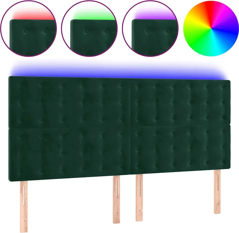 vidaXL Tăblie de pat cu LED, verde închis, 180x5x118/128 cm, catifea