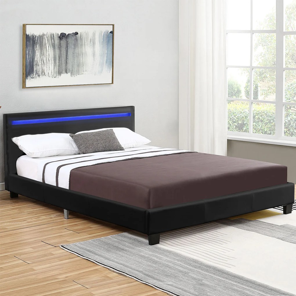 Pat tapitat "Verona" 120 x 200 cm cu iluminare LED negru