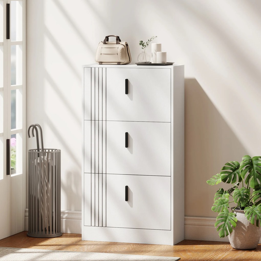 HOMCOM Dulap pentru încălțăminte dulap pantofi cu 3 uși rabatabile 18 perechi capacitate mare din lemn 63 x 24 x 117 cm alb | Aosom Romania