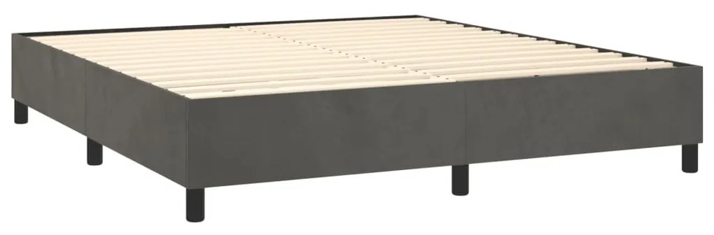 Pat box spring cu saltea, gri inchis, 160x200 cm, catifea Morke gra, 160 x 200 cm, Nasturi de tapiterie