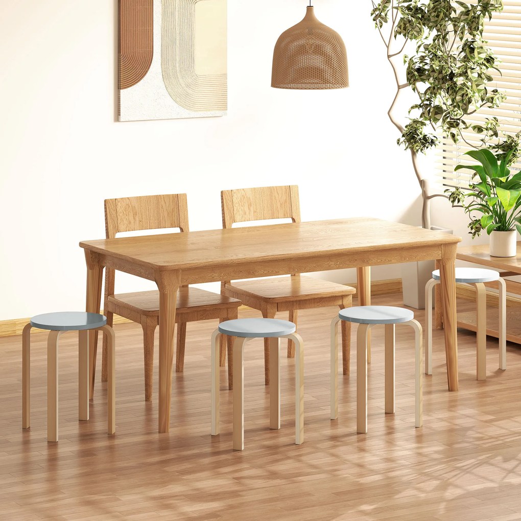 HOMCOM Set de Scaune Stivuibile pentru 4 Persoane, Scaune Moderne de Stivuire, Scaune Rotunde fără Spate, 40x40x45 cm, Lemn Natural | Aosom Romania