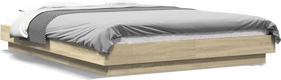 vidaXL Cadru de pat cu LED stejar sonoma 120x200 cm lemn prelucrat