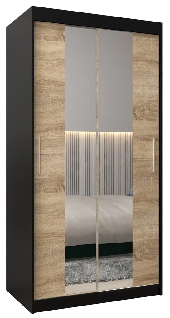 Dulap de haine 100 cm Toki 1 (negru mat + stejar sonoma). 1064880