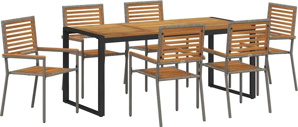 vidaXL Set de masă pentru grădină 7 pcs Gri și Brown poliratan