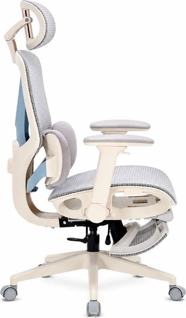 DeluxStar YX-977 NEXOR PRO MESH – Scaun Ergonomic cu Suport Lombar 3D, Tetieră 3D, Cotiere 4D, Șezut Glisant, Înclinare 140°, Suport pentru Picioare, Mesh, Gri