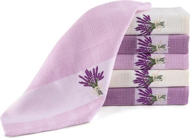 decoDoma Set prosoape bucătărie vafelă BUCHETE DE LEVĂNDULĂ 50 x 70 cm 6 buc