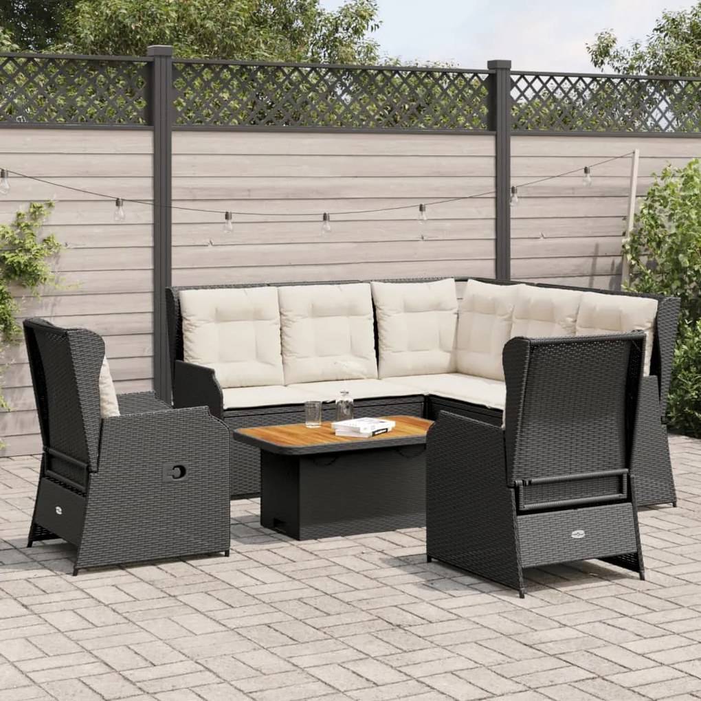 3262467 vidaXL Set mobilier de grădină cu perne, 6 piese, negru, poliratan