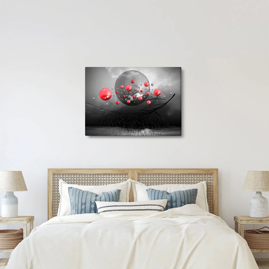 Tabloul cu bile abstracte roșii (70x50 cm)