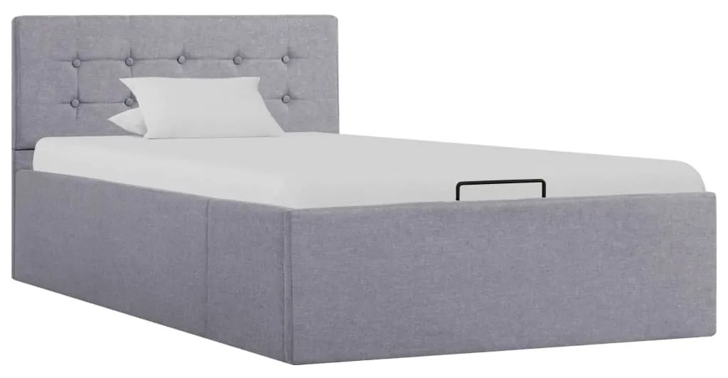 285576 vidaXL Cadru de pat hidraulic cu ladă gri deschis 90x200 cm textil
