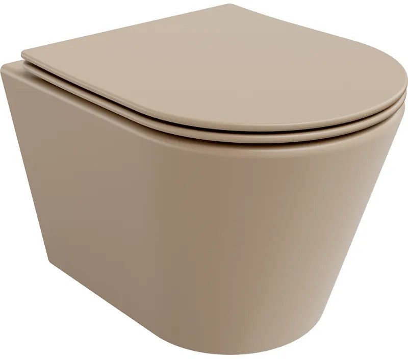 Mexen Rico vas de toaletă Rimless cu capac slim cu închidere lentă, duroplast, cappuccino mat - 30724064