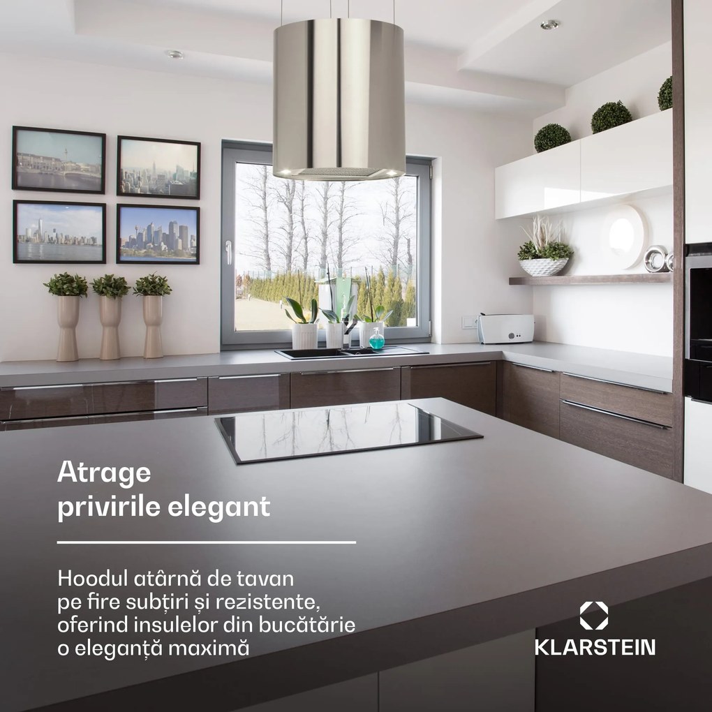 Klarstein Barett, hotă de aspirație, Ø 38 cm, convecție 590 m³/h, LED, filtru de carbon, oțel inoxidabil