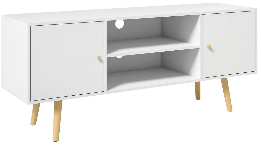 HOMCOM Cabinet TV 55" cu 2 Dulapuri, Uși și 2 Rafturi Deschise, Consolă TV din Lemn și PAL, 120x34x50 cm, Alb | Aosom Romania