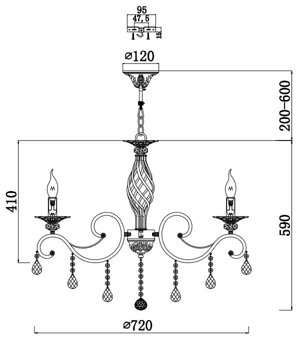 Candelabru elegant design clasic cu 8 brate Grace bronz MYRC247-PL-08-R