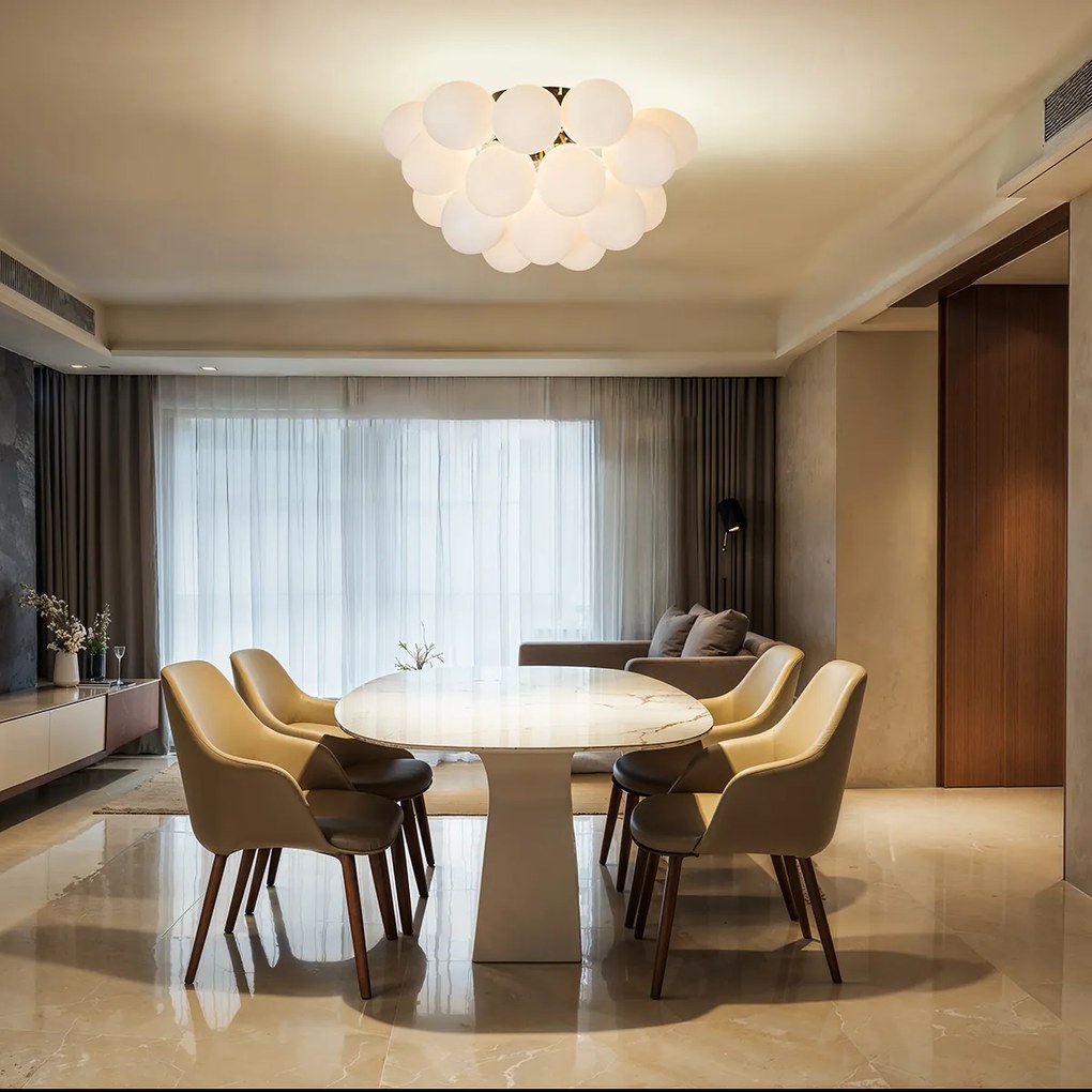 Plafonieră inteligentă neagră cu sticlă opal 6 lumini incl. Zigbee G9 - Uvas